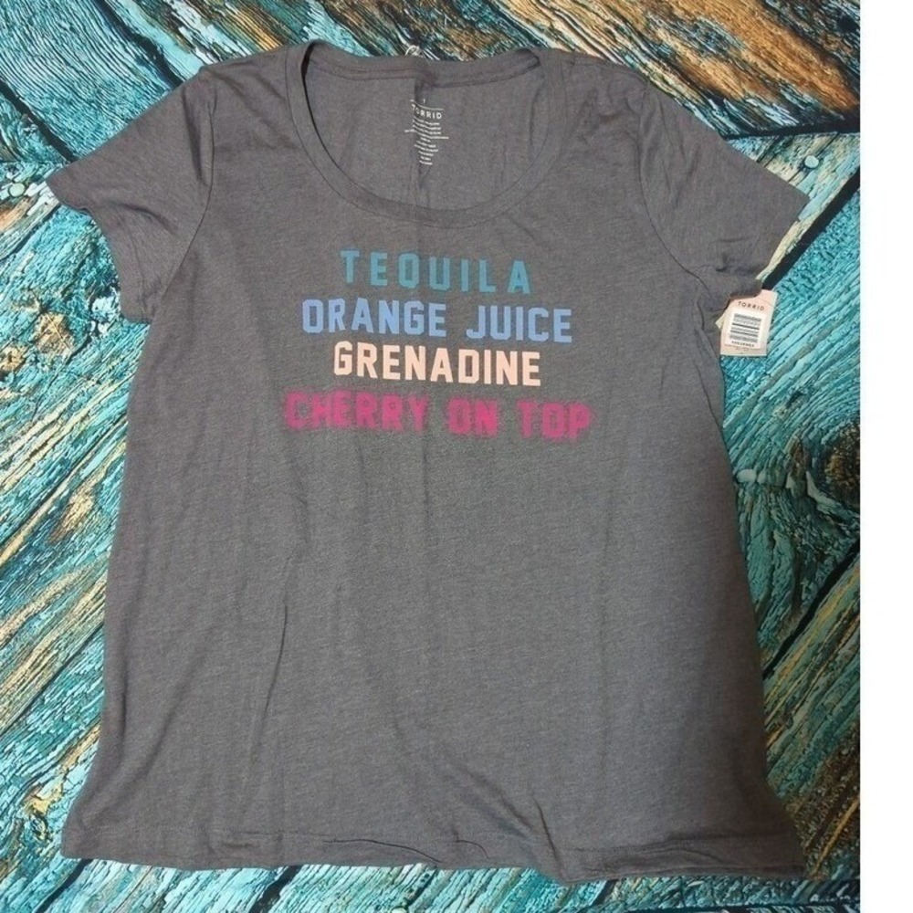 Quirky Graphic Tee Torrid NWT 1x Gray Tequila Sunrise Ingredients Gray Tee